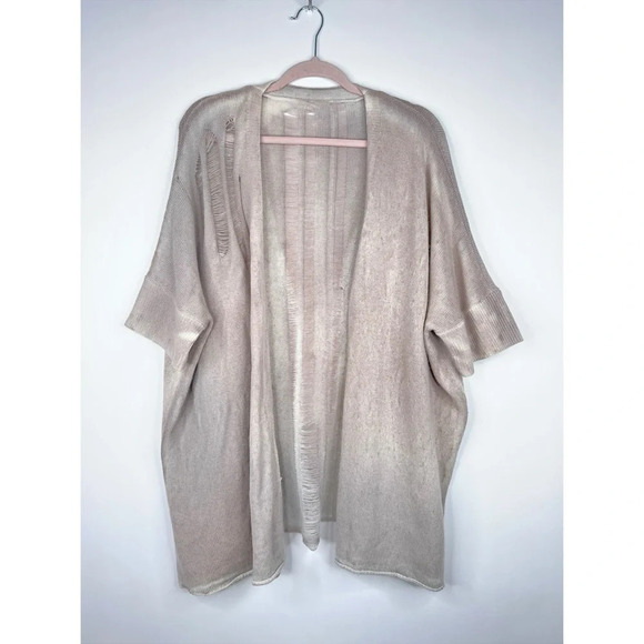 Raquel Allegra Wool Cashmere Cardigan Distressed Cream Open Front Oversized - Picture 1 of 12